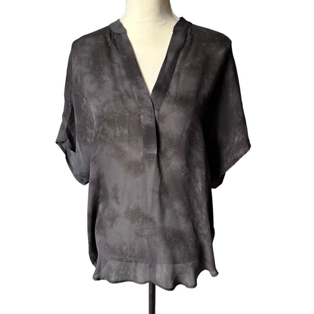 Acrobat Blouse Size Small Dark Grey Shirt VNeck Short Sleeves Silk Minimalist